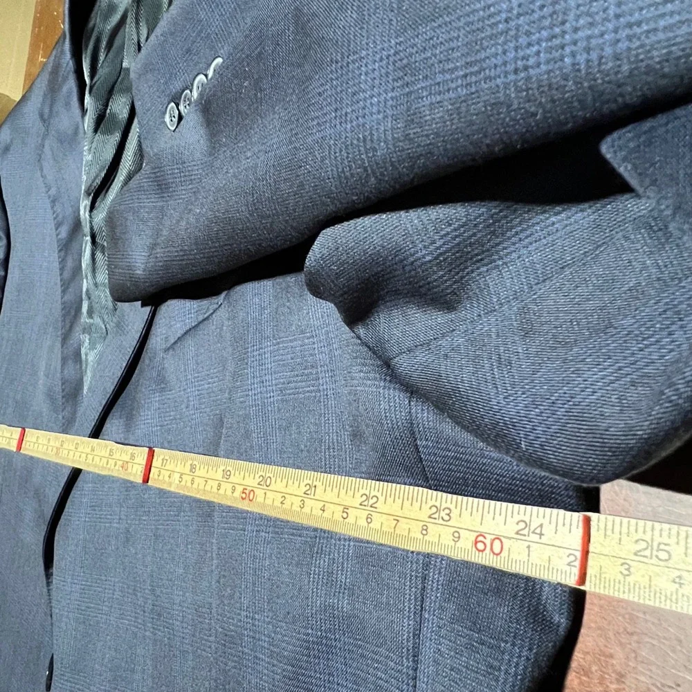 Jos. A. Bank Reserve Navy Blue Glen Plaid 100% Wool Suit 48R W42 3405/2DB